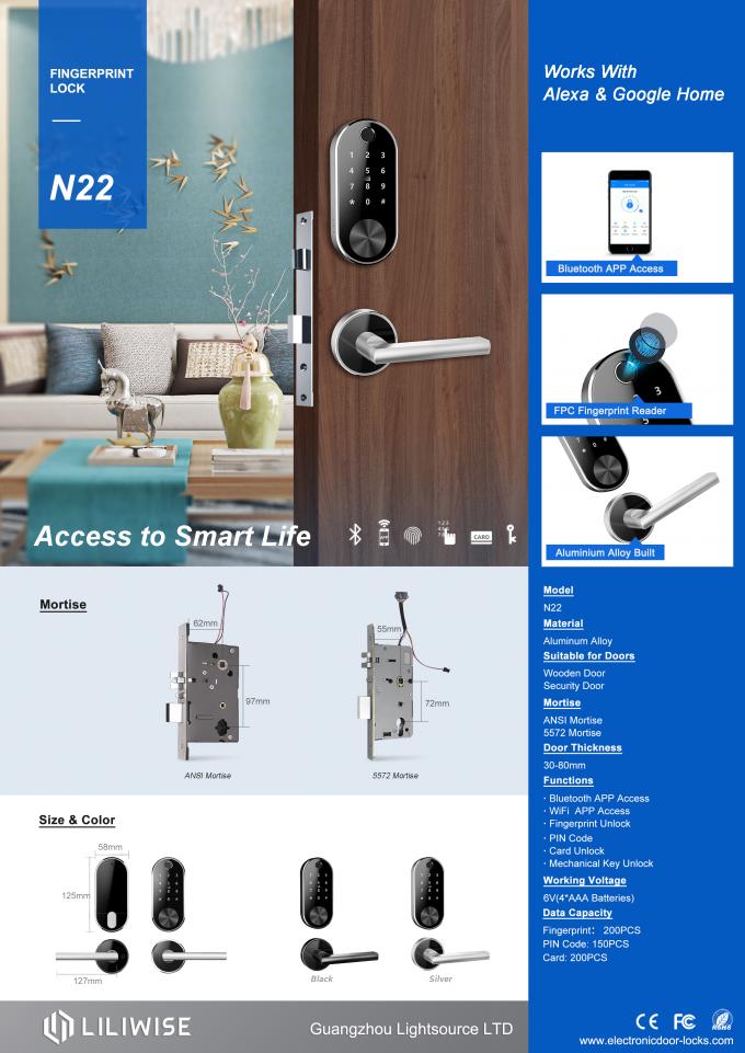 Zamek drzwi Bluetooth Bezprzewodowe sterowanie Wi-Fi Cyfrowy odcisk palca Podział elektroniczny stop aluminium 1