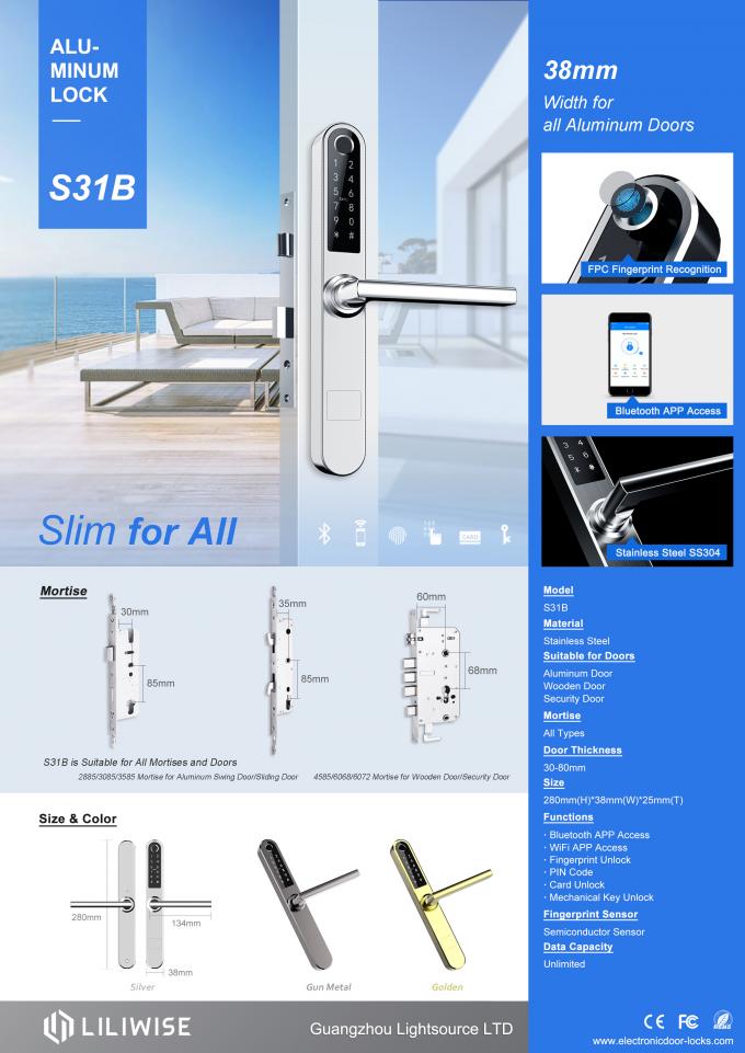 Elektroniczne zamki do drzwi o szerokości 38 mm Slim Panel WiFi APP Dostęp Karta MF1 13,56 Hz 0