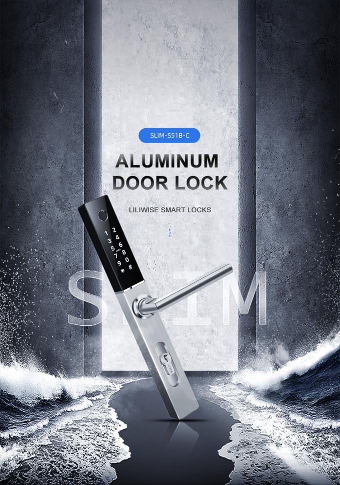 Drzwi przesuwne wahadłowe Aluminiowy zamek do drzwi Inteligentny ultracienki klucz mechaniczny z czytnikiem linii papilarnych Bluetooth 0