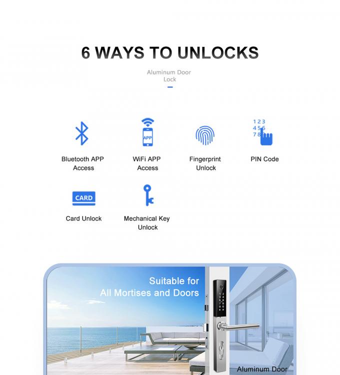 Drzwi przesuwne wahadłowe Aluminiowy zamek do drzwi Inteligentny ultracienki klucz mechaniczny z czytnikiem linii papilarnych Bluetooth 1