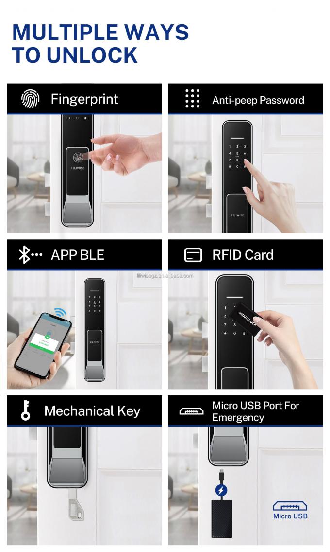 Liliwise Security Digital Doorbell Tuya Wifi Smart Fingerprint Lock Rozpoznawanie twarzy Kamera Zamknięcie drzwi Kontrola dostępu 18