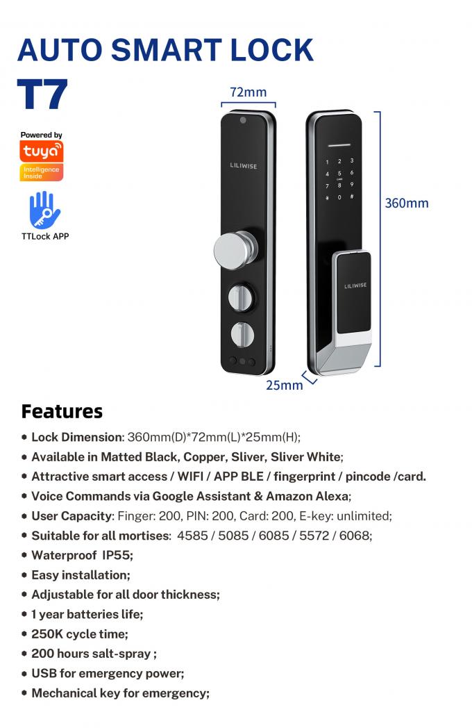 Liliwise Security Digital Doorbell Tuya Wifi Smart Fingerprint Lock Rozpoznawanie twarzy Kamera Zamknięcie drzwi Kontrola dostępu 26