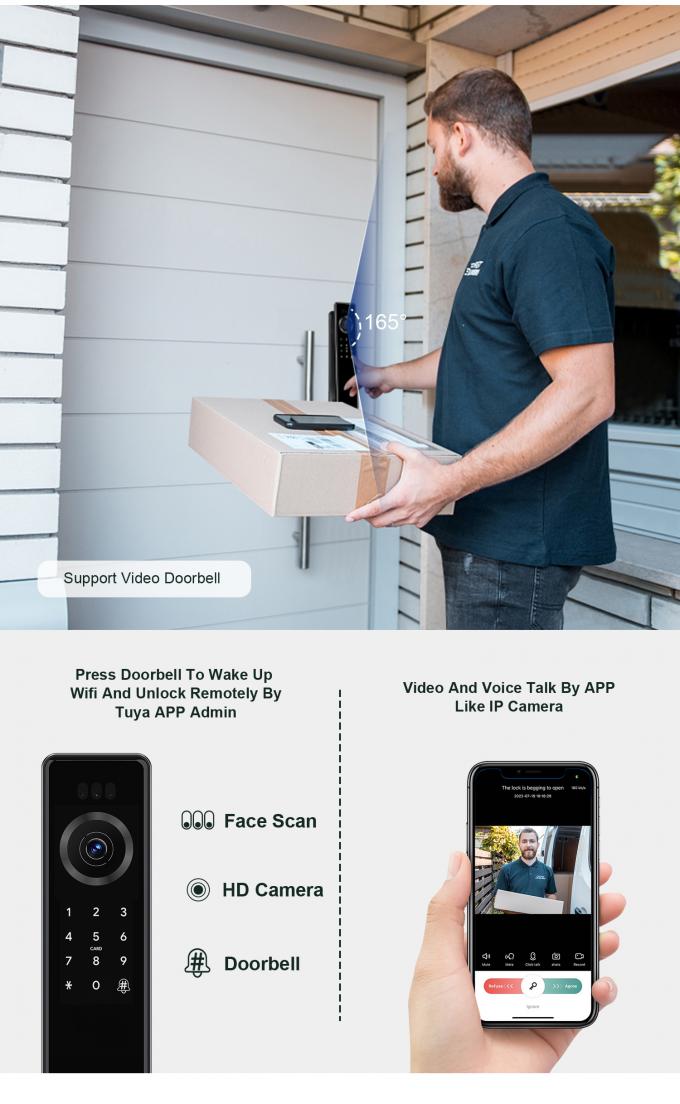 Liliwise Fechadura Digital Tuya Intelligente Cerradura Wifi Bezprzewodowy Bezprzewodowy Hasło Bez klucza Inteligentne zamki z kamerą 8