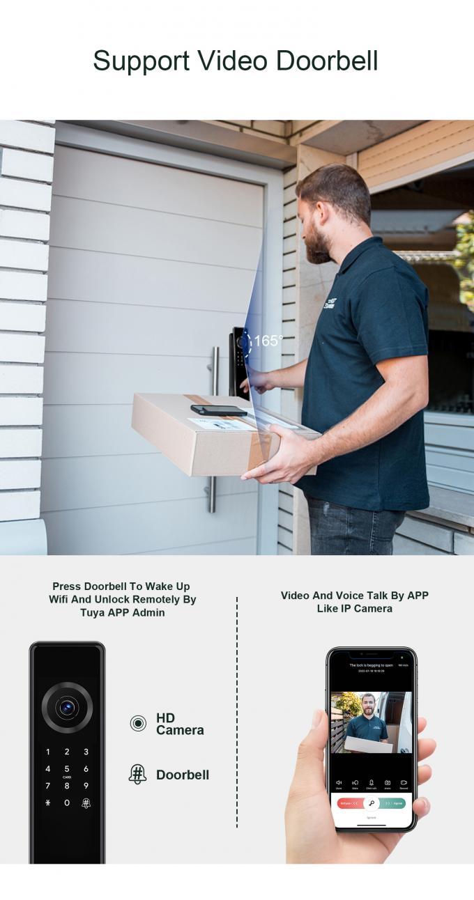 Liliwise W pełni automatyczny luksusowy elektroniczny smart entry zamki drzwi Wifi Ble odciski palc&oacute;w Tuya TTlock Smart Door Lock z kamerą 8