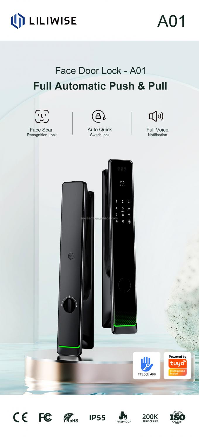 Liliwise Tuya Bezpieczeństwo domowe Zamek drzwi wejściowych Zamek zewnętrzny Digital Fingerprint Bezpieczeństwo wodoodporne Rozpoznawanie twarzy Smart Lock 2