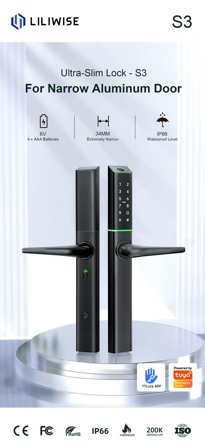 Liliwise Niestandardowy Wodoszczelny Aluminiowy Elektroniczny Zamek Zewnętrzny Tuya Ttlock Matter Smart Locks Keyless Slim Smart Door Lock 2