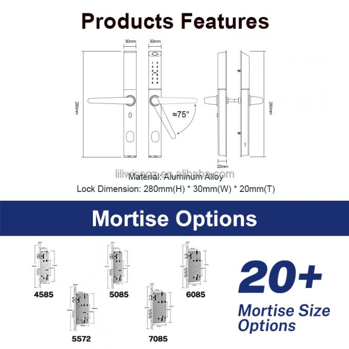 Liliwise Adjustable Cylinder Position Ultra-slim Smart Locks Aluminum Digital Electronic Smart Door Lock for 72mm 85mm 90mm 92mm 7