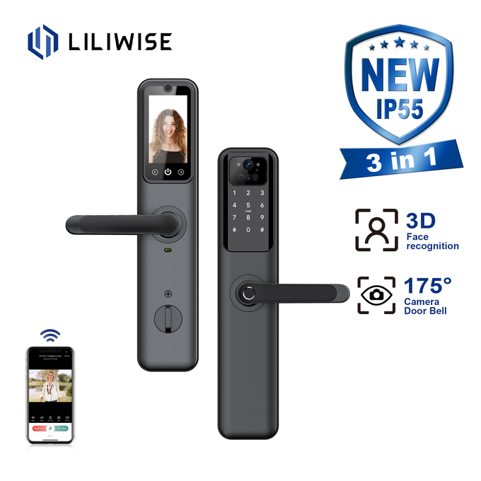 Wodoodporna kamera Smart Lock Odcisk palca z ekranem Rozpoznawanie twarzy 3D Dzwonek do drzwi wideo 0