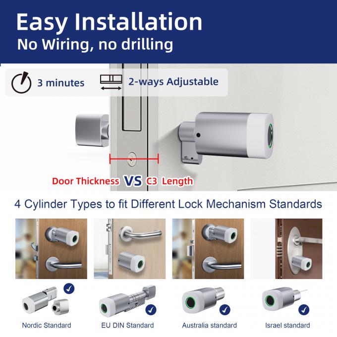 Liliwise Odciski palc&oacute;w Karta RFID Wodoszczelna Zamka Do Drzwi Regulowalna WiFi BLE Tuya Ttlock Smart Zamek Cylinder do wymiany starych mechanicznych 3