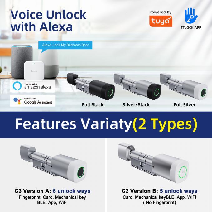 Liliwise Odciski palc&oacute;w Karta RFID Wodoszczelna Zamka Do Drzwi Regulowalna WiFi BLE Tuya Ttlock Smart Zamek Cylinder do wymiany starych mechanicznych 2